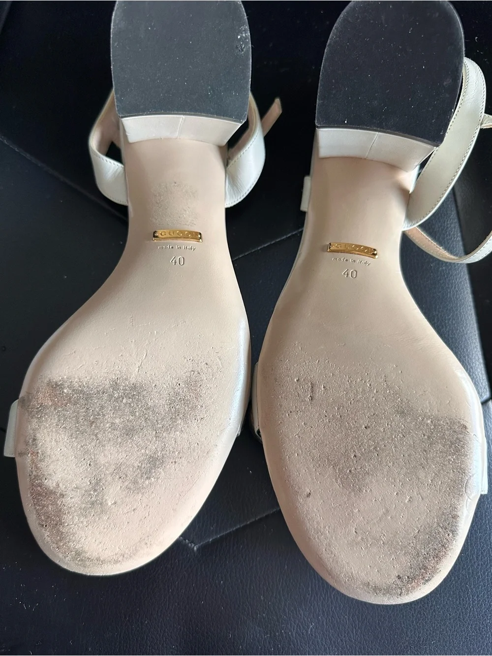 Authentic Gucci White Leather GG Horsebit Strap Heeled Sandals